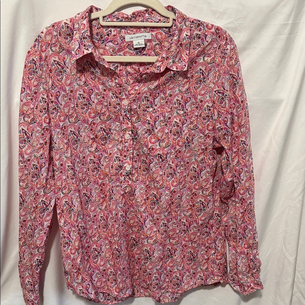 Liz Claiborne Pink Paisley Button Down Shirt Office